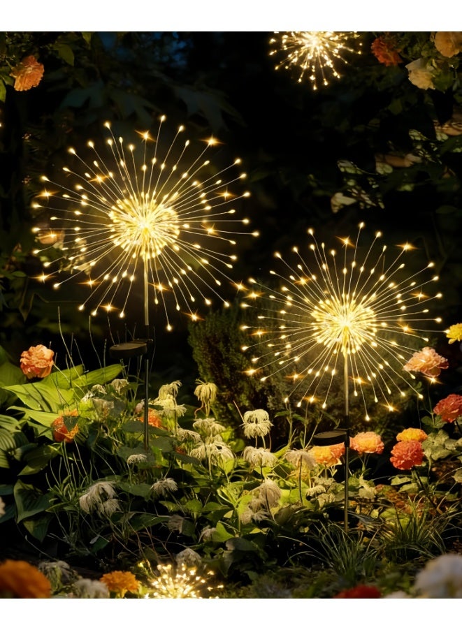2 Pack Garden Decor Outdoor Lights 120LED, Solar Garden Lights for Outside Christmas Fairy Firework Decorative,Solar Powered for Yard Pathway Flowerbed Planter Balcony Patio Decor (Solar, Warm Light) - Image 1